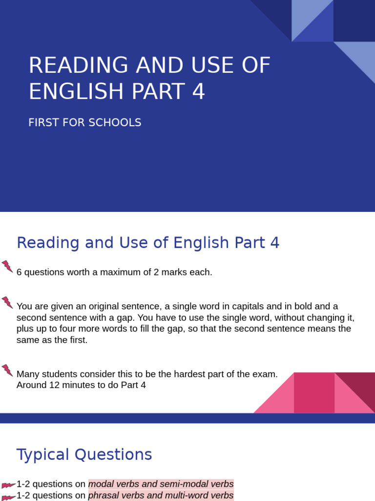 Reading and Use of English Part 4 | PDF | Verb | English Language
