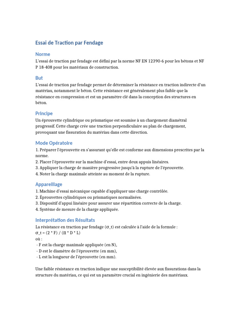 Essai de Traction par Fendage du Béton | PDF