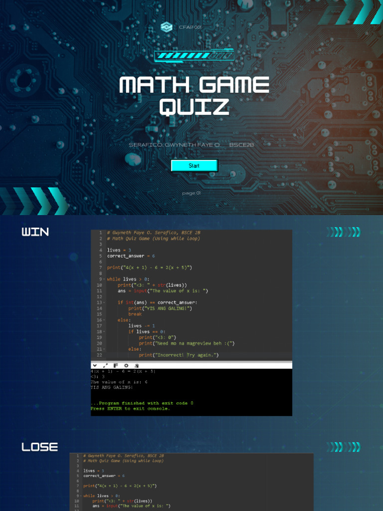 Math Game Quiz (Python2.1) | PDF