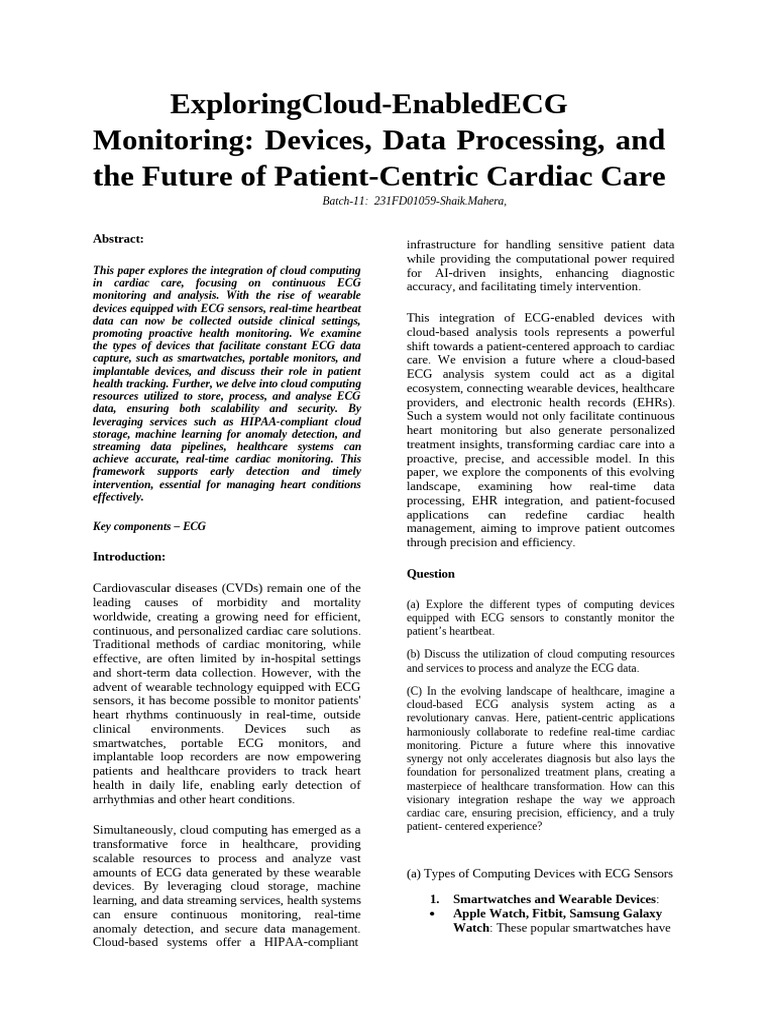 Cloud ECG Monitoring for Cardiac Care | PDF | Monitoring (Medicine ...