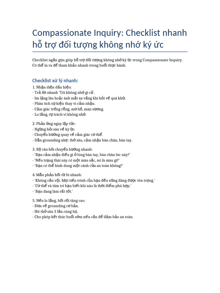 Compassionate Inquiry Checklist Khong Nho Ky Uc | PDF