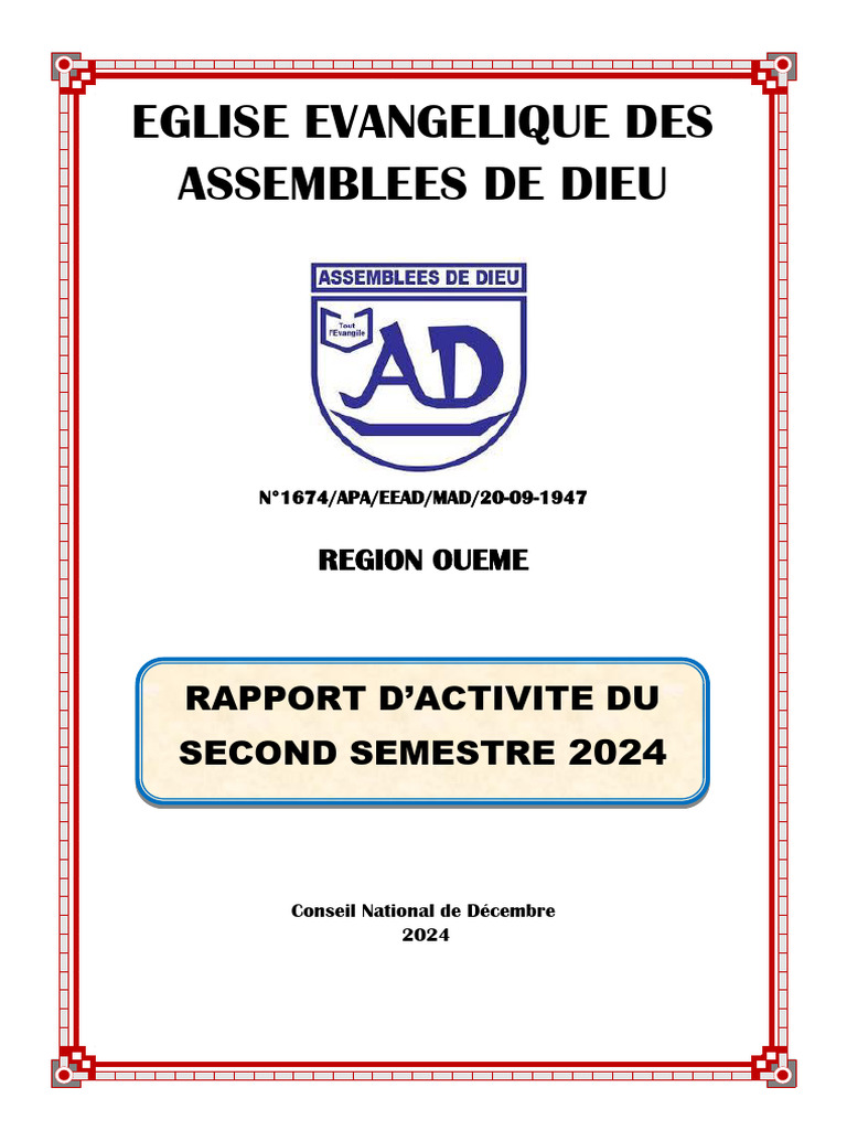 Rapport d'Activités Semestre 2024 EEAD | PDF | Baptisme | Église chrétienne
