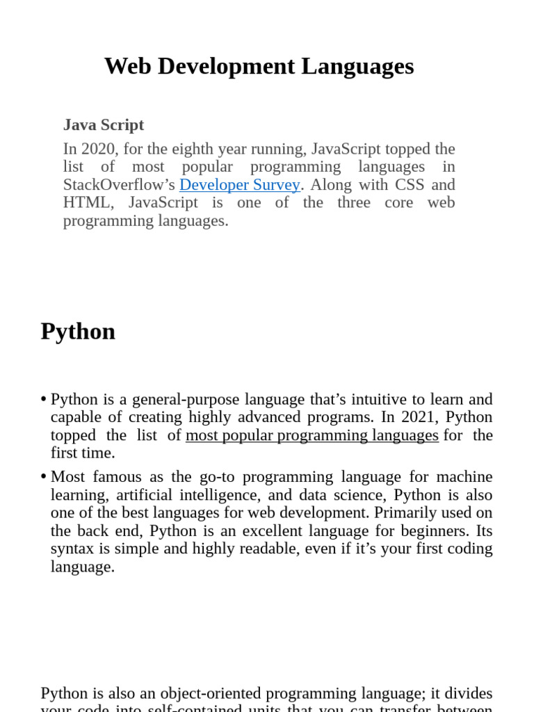 Essential Web Development Languages | PDF | World Wide Web | Internet & Web
