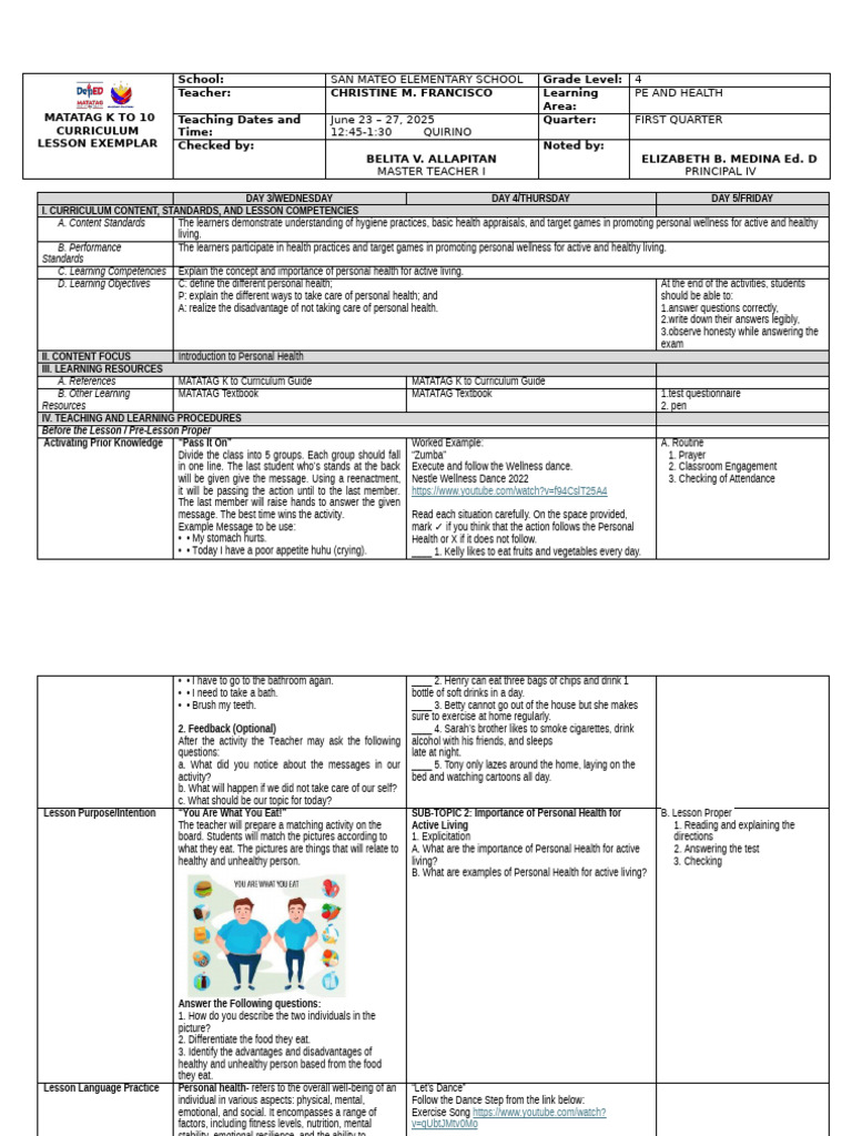Personal Health and Active Living Guide | PDF | Mental Health ...