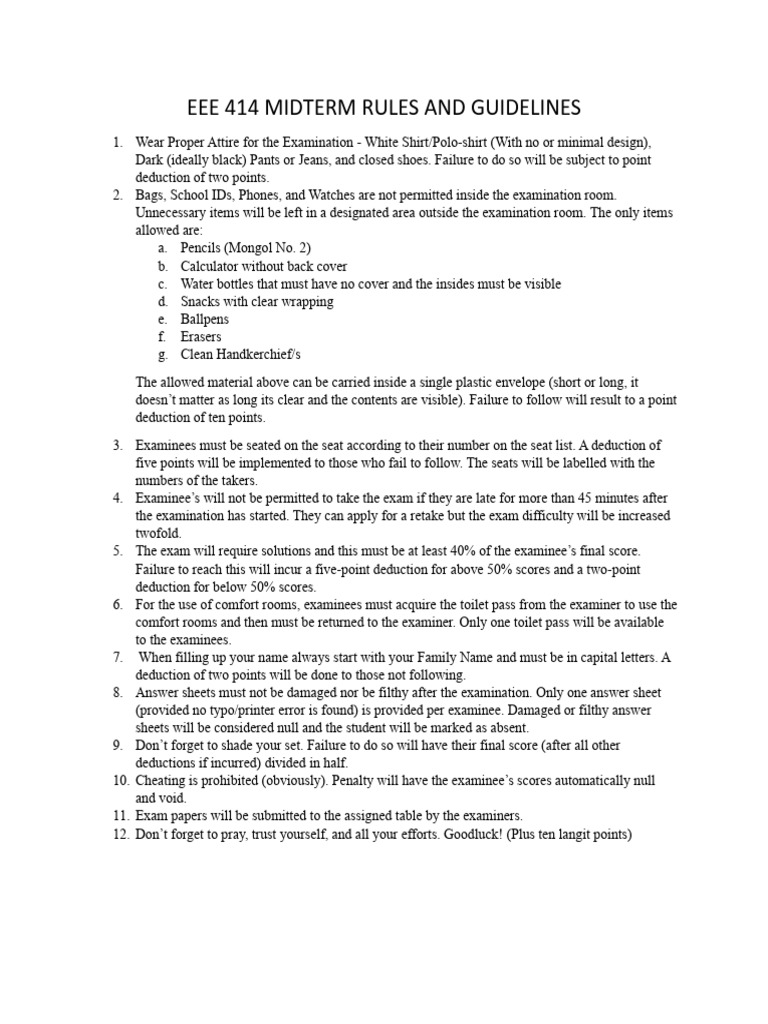 Eee 414 Midterm Rules and Guidelines | PDF