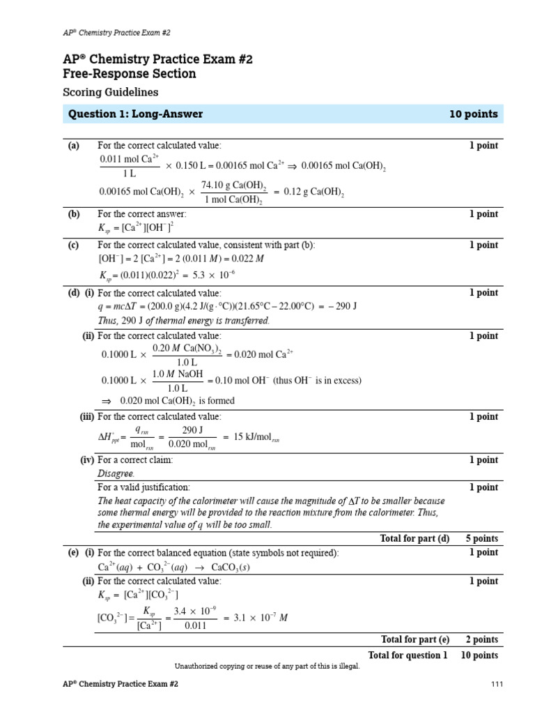 2015 AP Chemistry FRQ Scoring Guide | PDF | Chemical Reactions | Acid