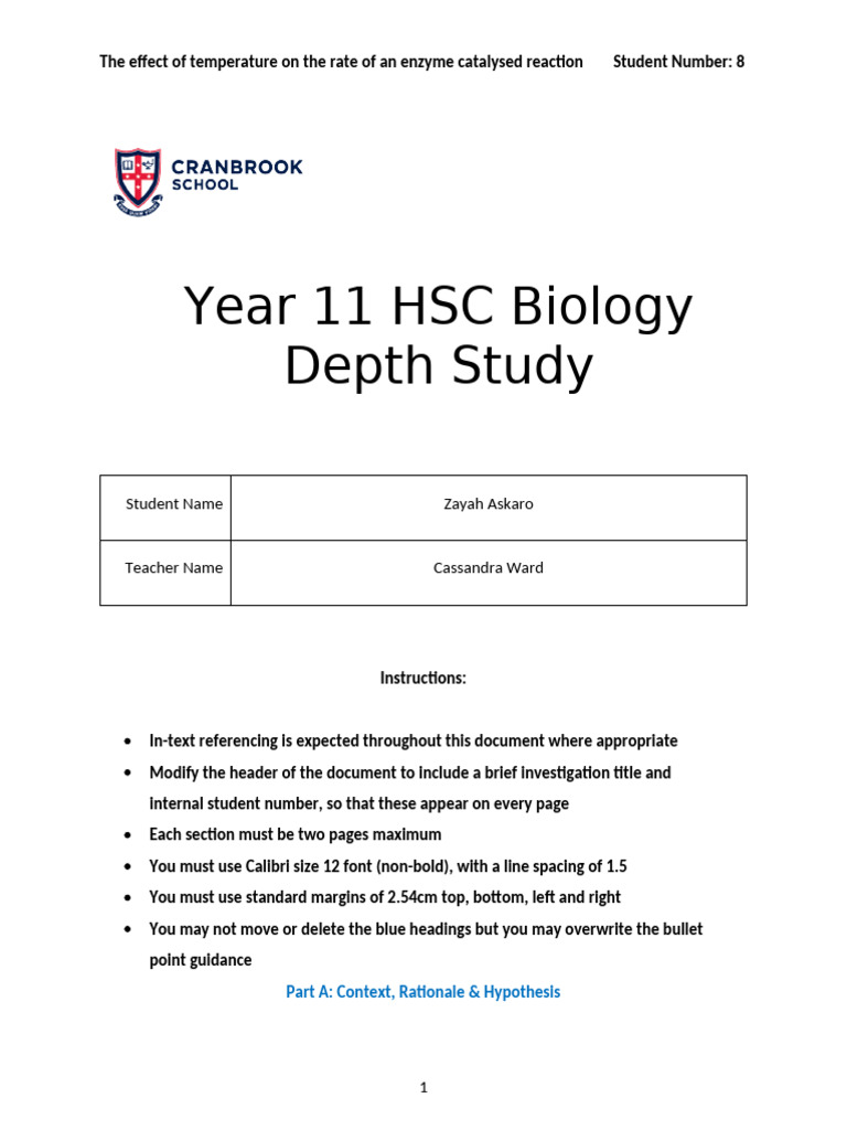 2025 Yr 11 Bio Depth Study Template | PDF | Enzyme | Observational Error