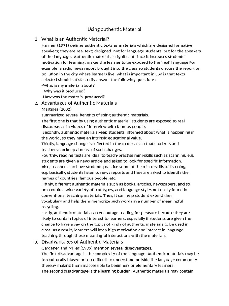 Benefits and Challenges of Authentic Materials | PDF | Learning ...