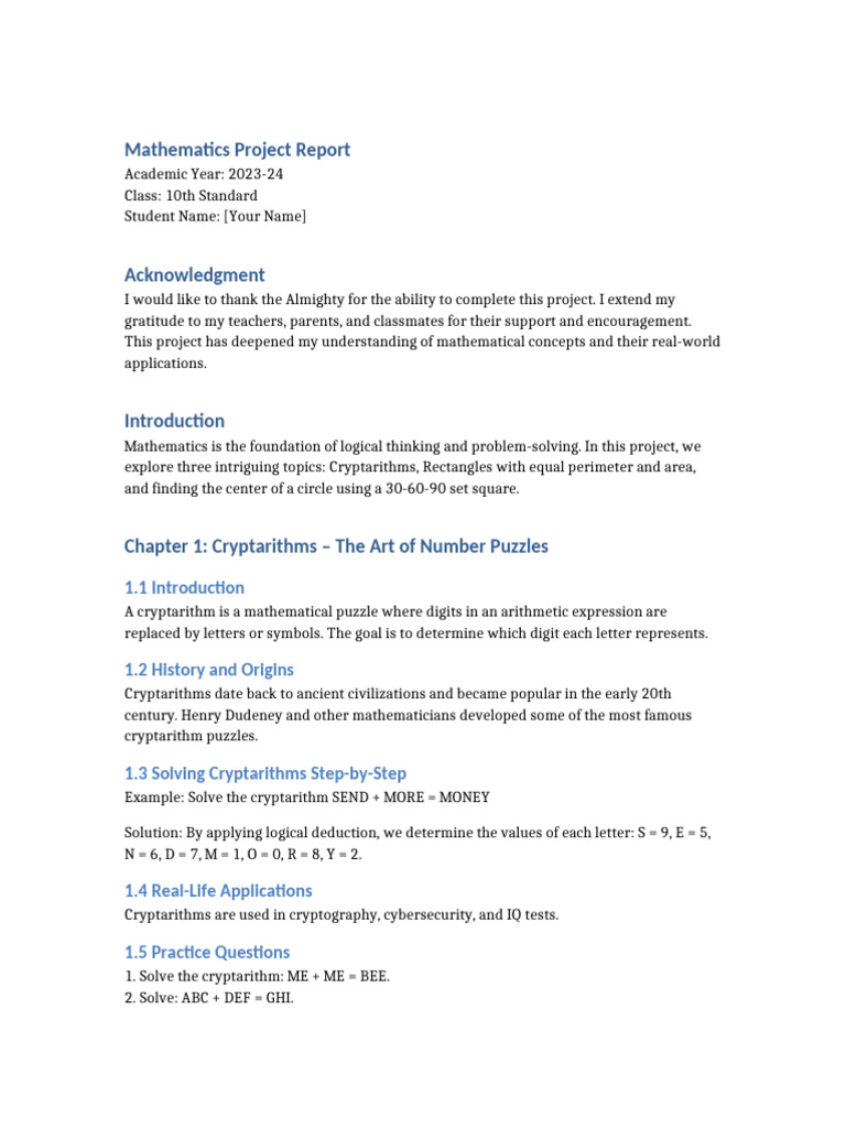 Mathematics Project Report | PDF | Mathematics | Circle