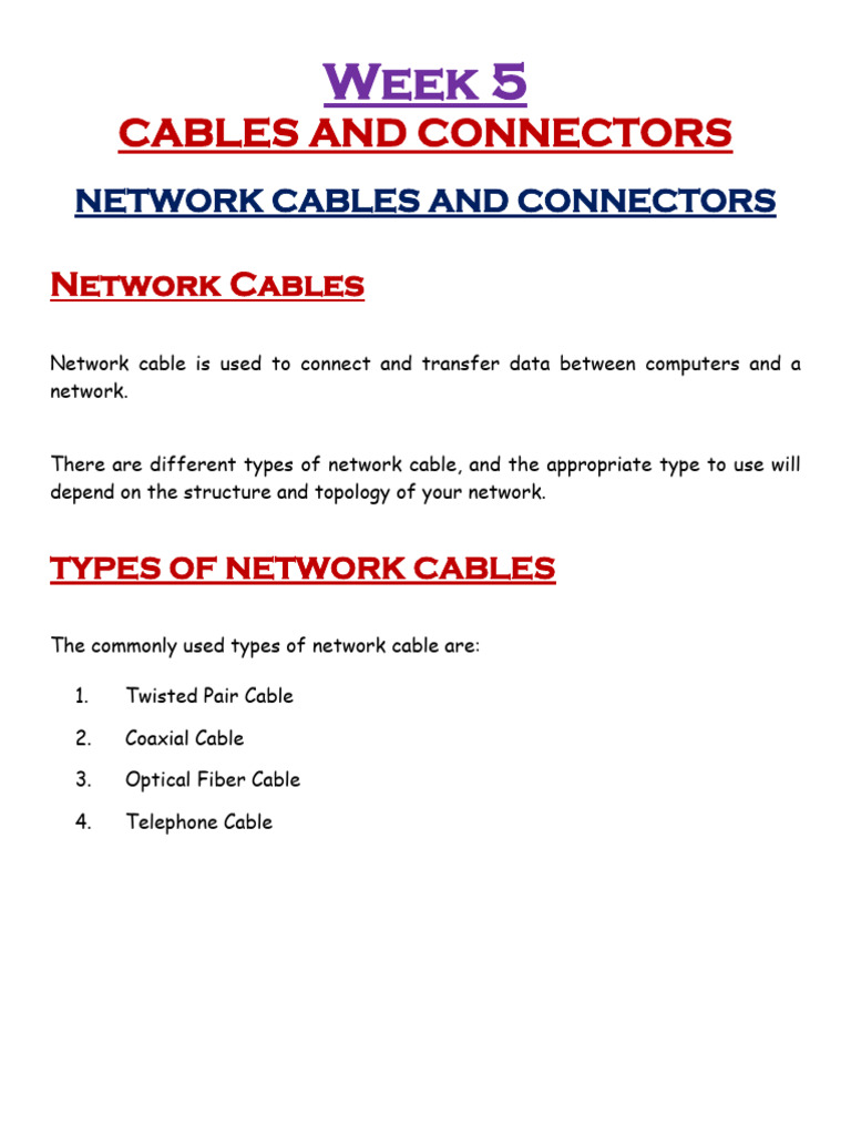 Week5e Notecomputersss3cablesandconnectors1firstterm | PDF