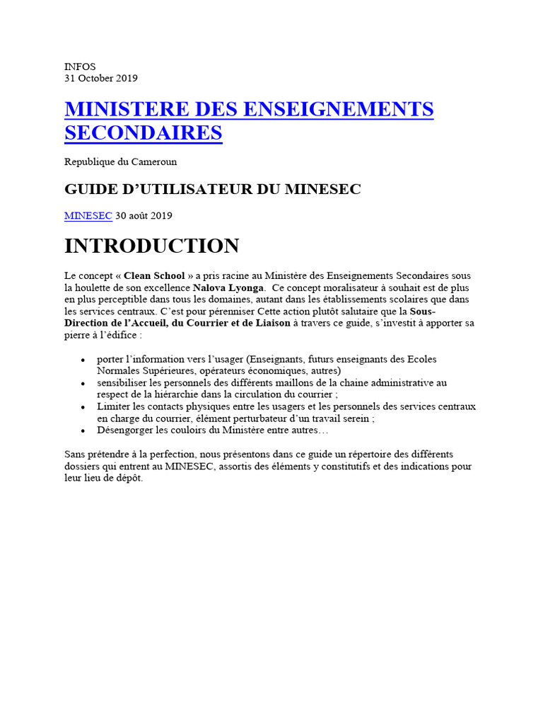Guide des Dossiers MINESEC au Cameroun | PDF | Mariage | Institutions ...