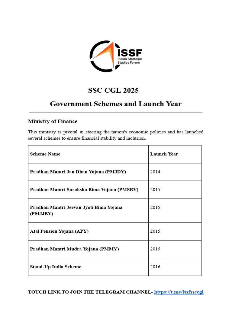 Key Government Schemes for SSC CGL 2025 | PDF | Government Of India ...