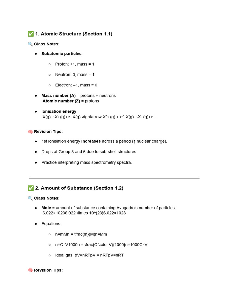 AQA A Level Chemistry Class Notes | PDF | Chemical Bond | Mole (Unit)