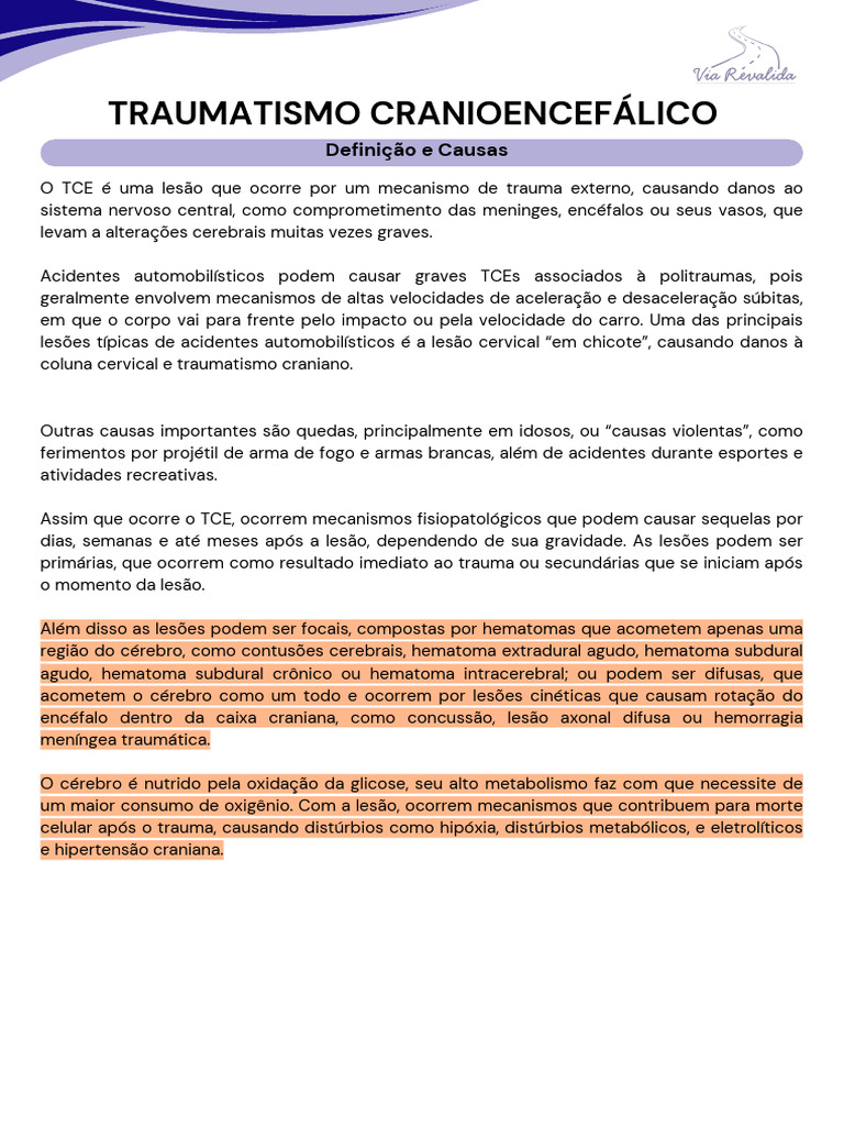 Causas e Tratamento do TCE | PDF | Traumatismo craniano ...