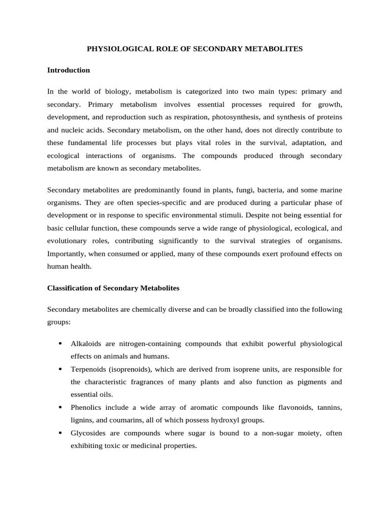 Physiological Roles of Secondary Metabolites | PDF | Polyphenol ...