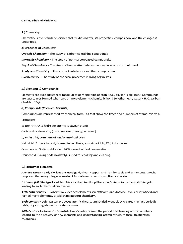 Overview of Chemistry and Elements | PDF