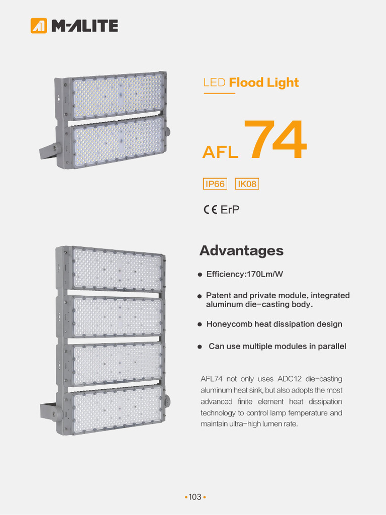 AFL 74 LED Flood Light Overview | PDF | Manufactured Goods | Electrical ...