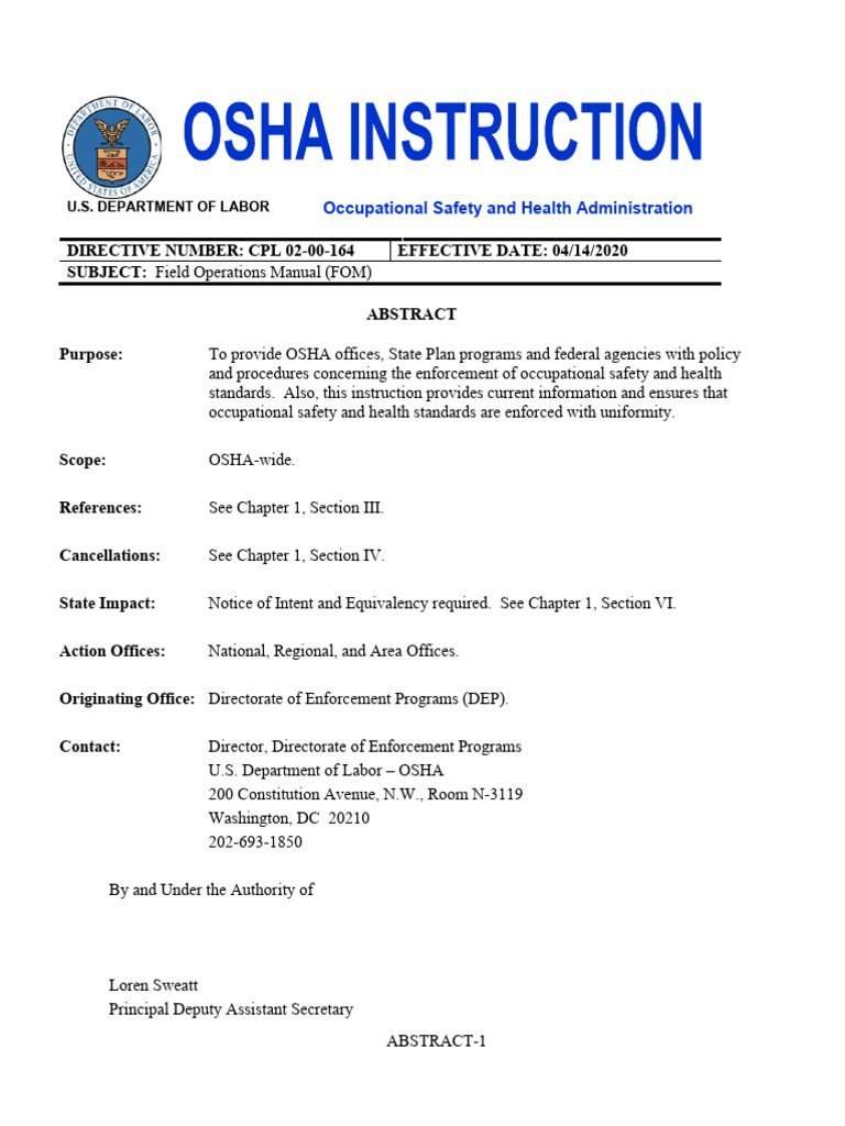 OSHA Field Operations Manual Update | PDF | Occupational Safety And ...