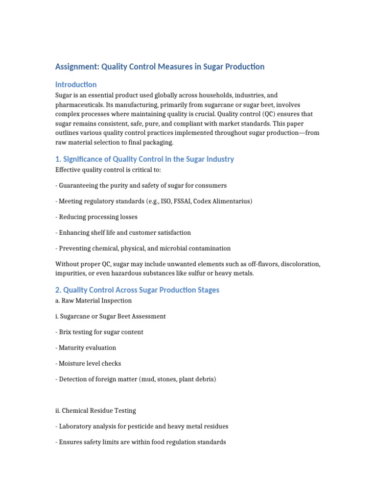 Quality Control in Sugar Production | PDF | Sugar | Diet & Nutrition