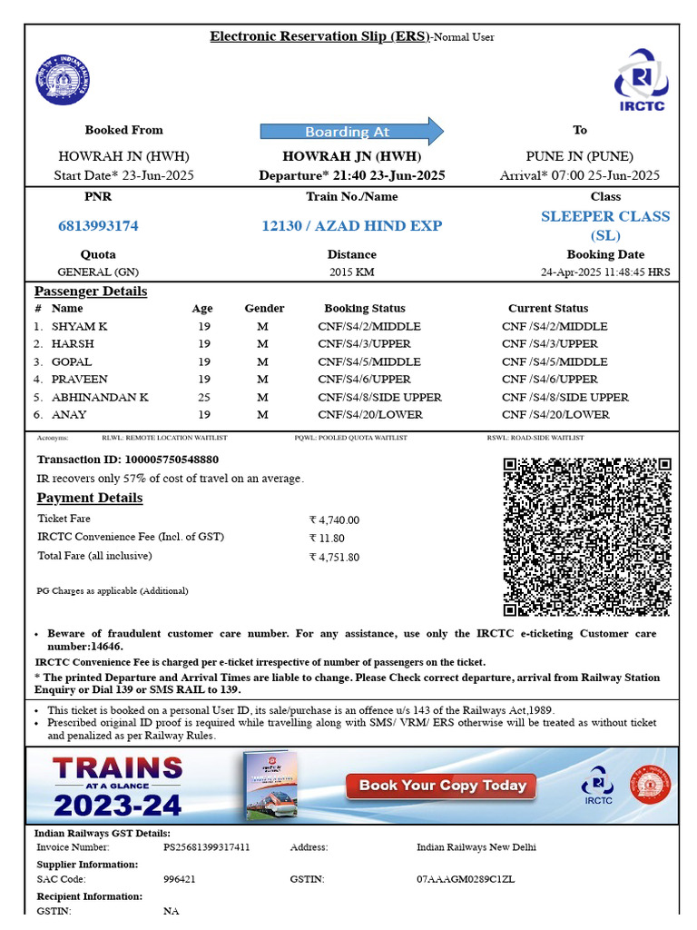 Ticket Confirmation Details for Train 12130 | PDF | Identity Document