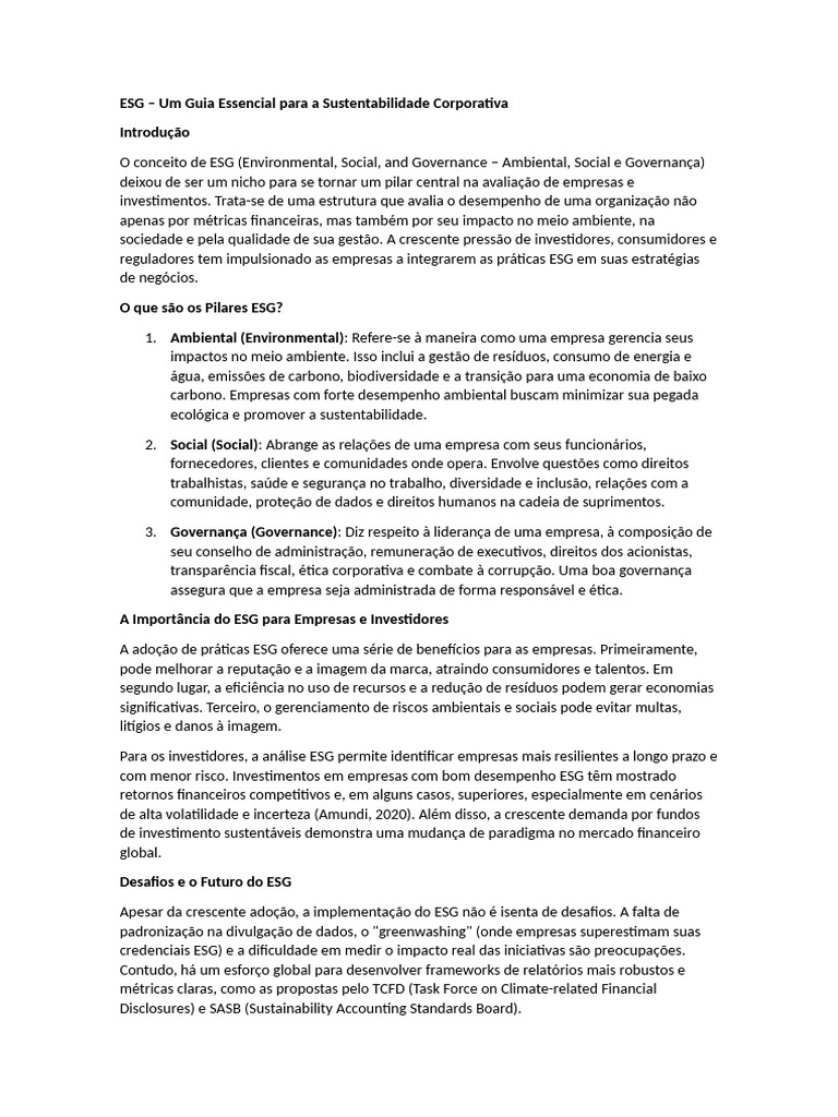 Guia Prático sobre ESG e Sustentabilidade | PDF | Governança | Corporações