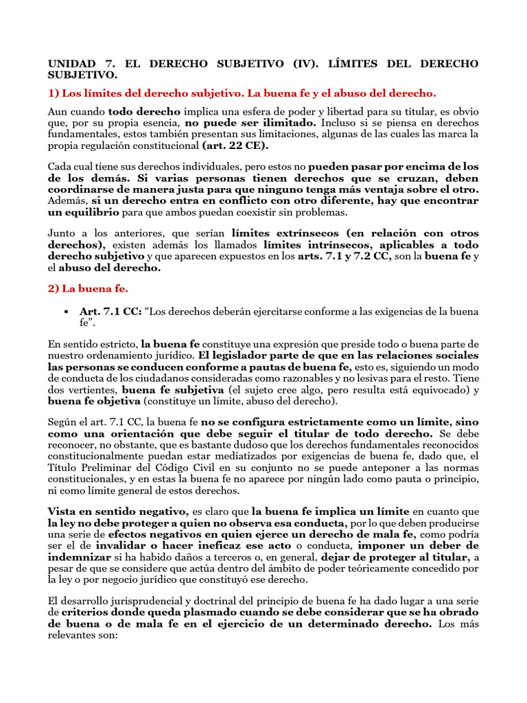 Límites del Derecho Subjetivo: Buena Fe y Abuso | PDF | Estatuto de ...