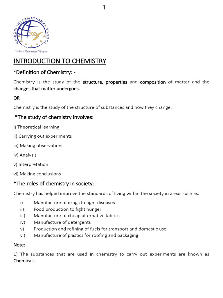 Lesson Notes - Introduction To Chemistry | PDF | Chemistry | Laboratories