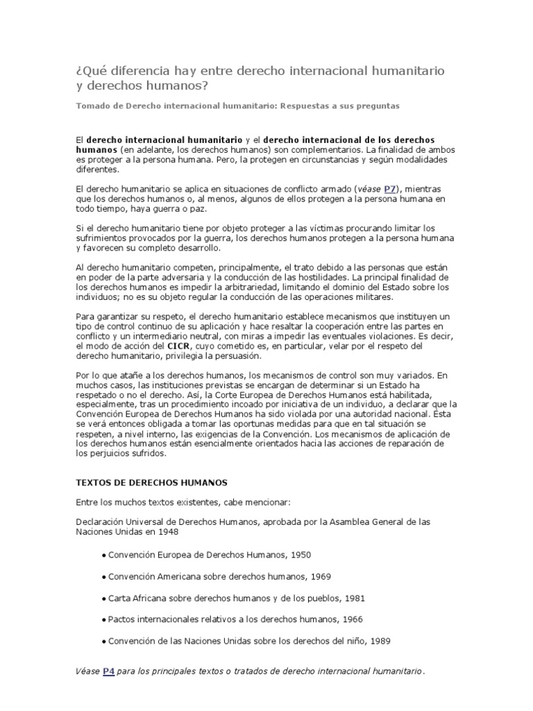Diferencias entre derechos humanos y DIH | PDF | Ley humanitaria ...