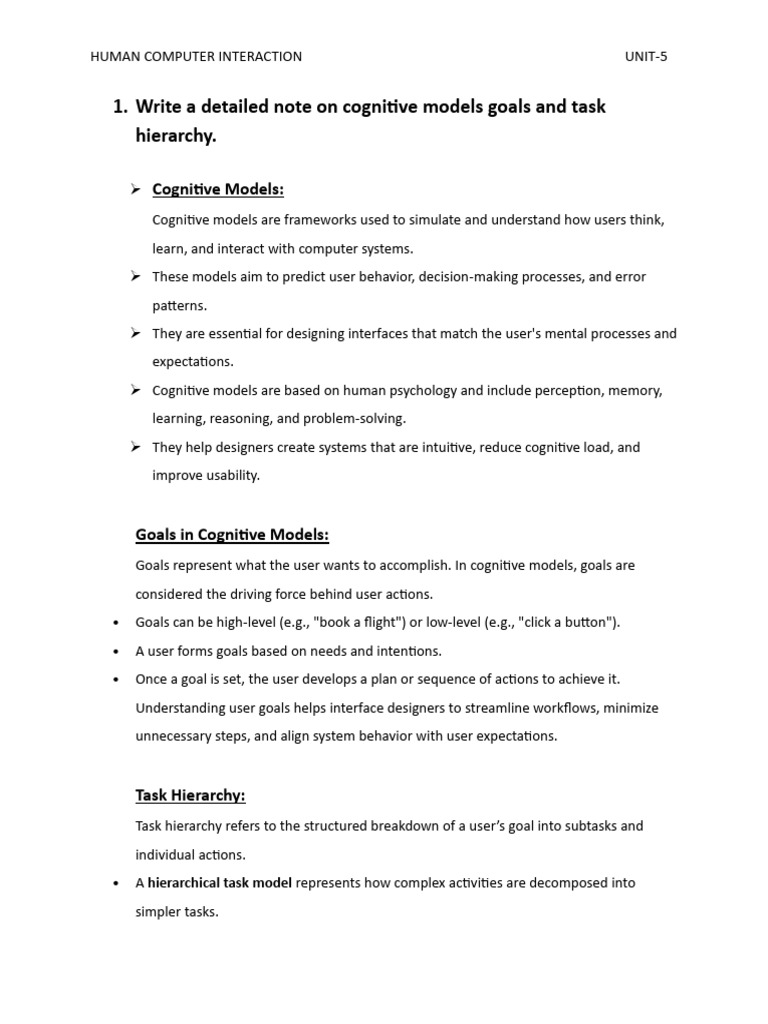 Cognitive Models and Task Hierarchy in HCI | PDF | Augmented Reality ...