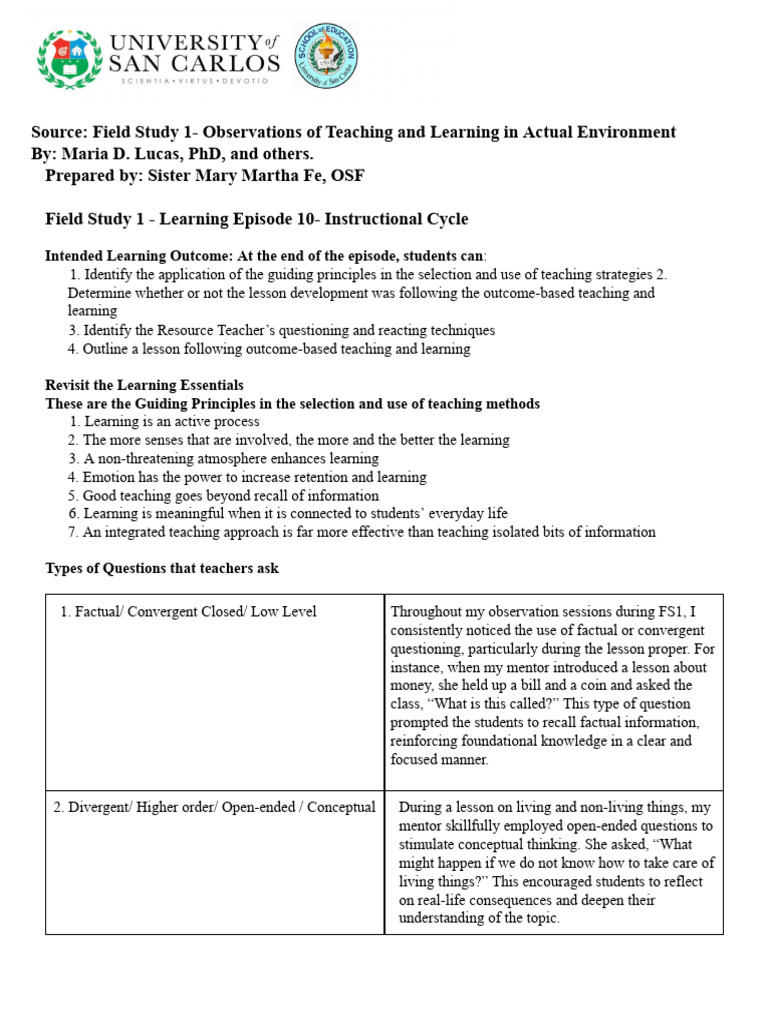 Teaching Strategies and Techniques Observed | PDF | Learning | Mentorship