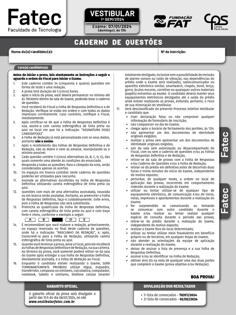 Fatec Provas 2024 | PDF | Plantas | Arte Rupestre