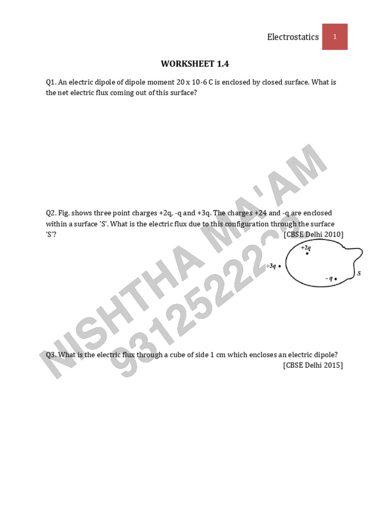 Electrostatics Worksheet Overview | PDF | Electric Field | Sphere