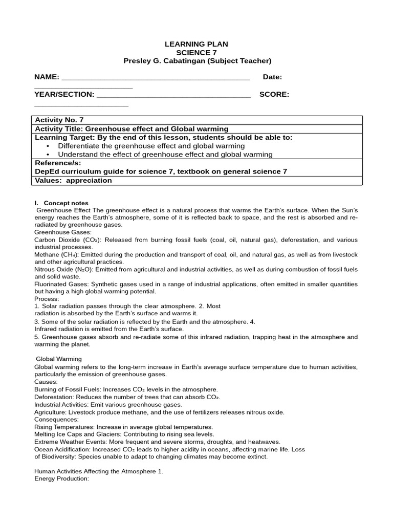 Sci.7 Greenhouse Effect and Global Warming | PDF | Greenhouse Gas ...