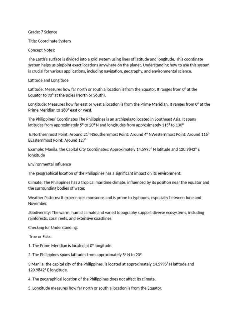 Sci 7 Coordinate System | PDF
