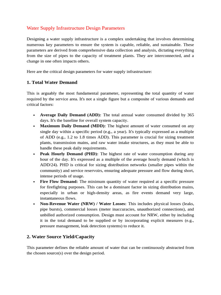Water Supply Infrastructure Design Guide | PDF | Water | Pump