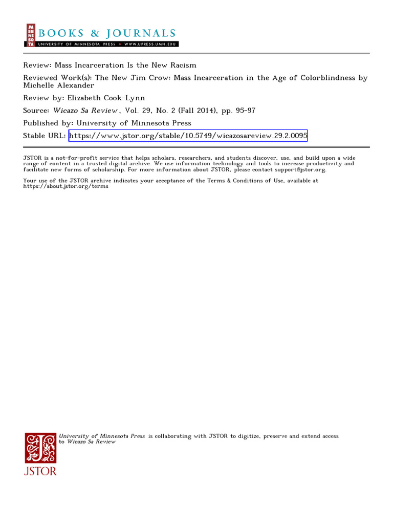 Mass Incarceration: A New Jim Crow Analysis | PDF | Incarceration In ...