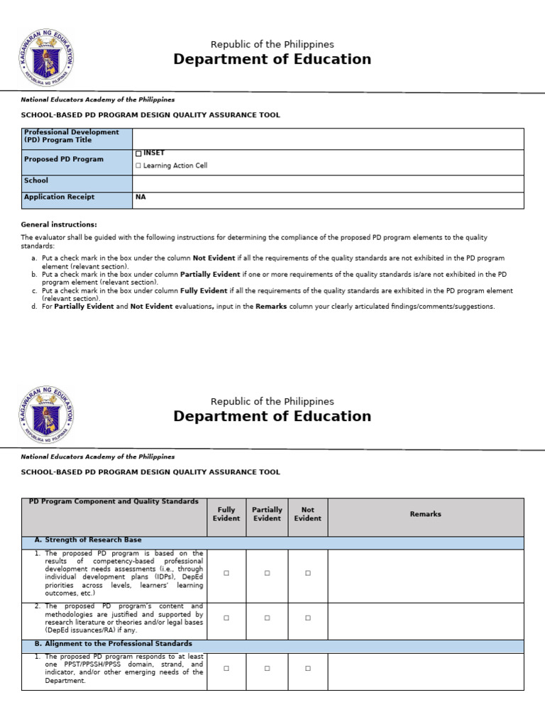 Quality Assurance Template | PDF | Teachers | Learning