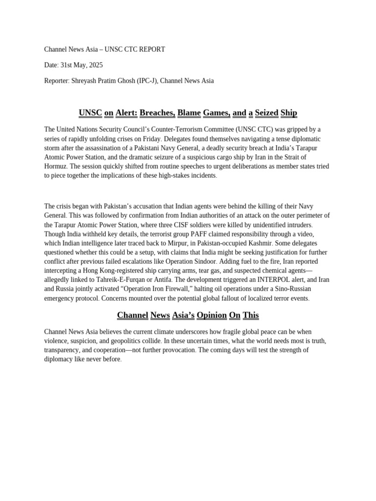 UNSC CTC Report: Tensions Rise Amid Crises | PDF
