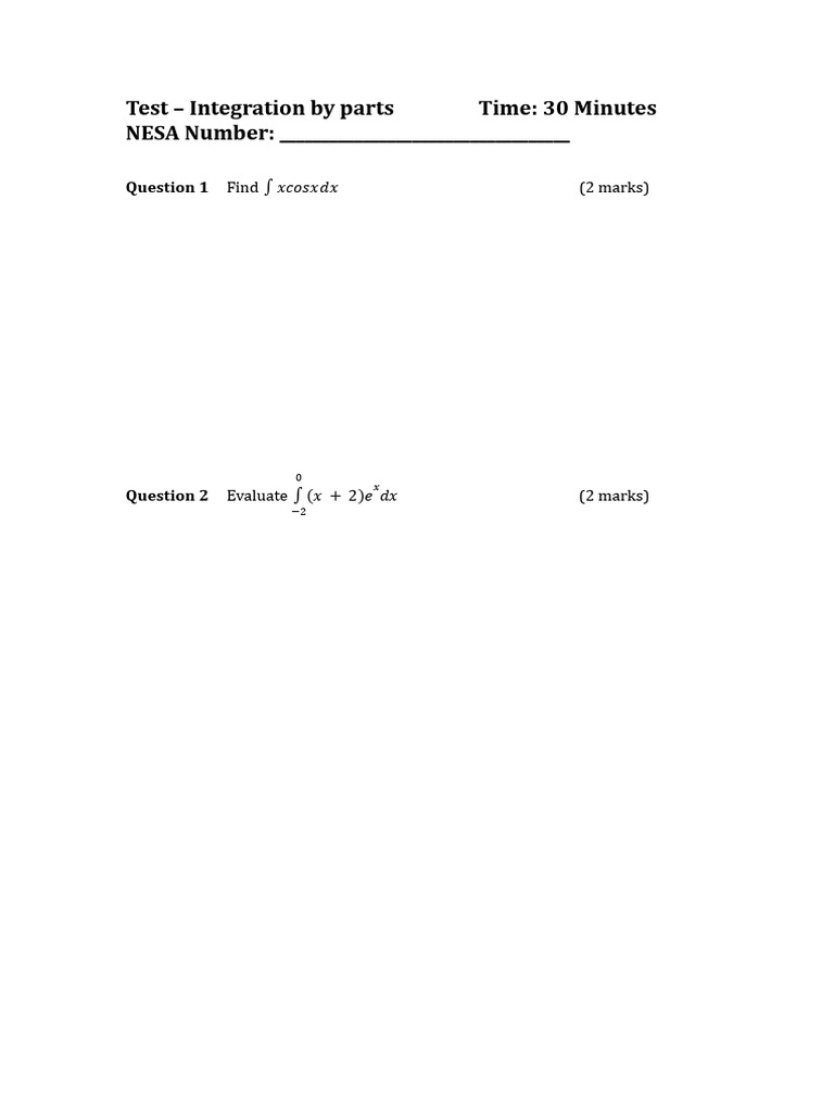 Test - Integration by Parts | PDF