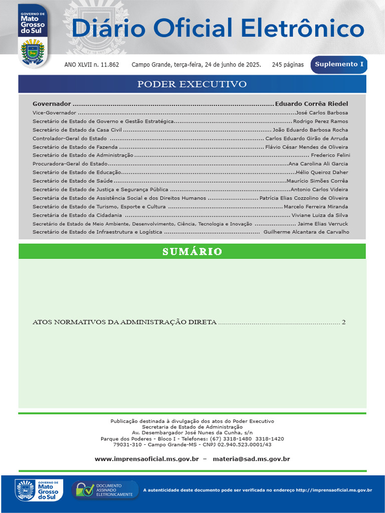 Atos Normativos do Governo de MS - Junho 2025 | PDF