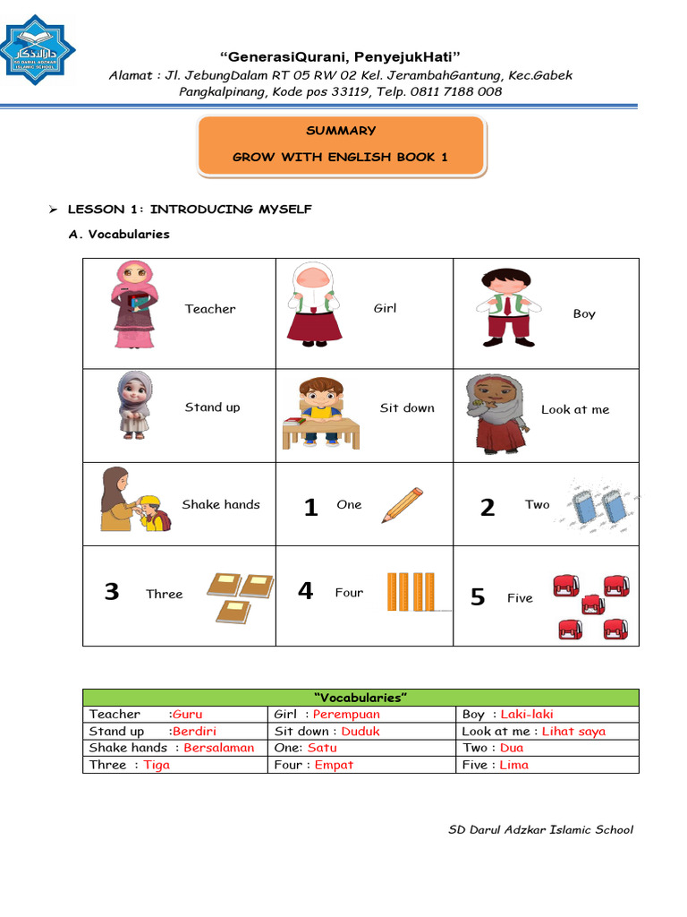 English Lessons at SD Darul Adzkar | PDF