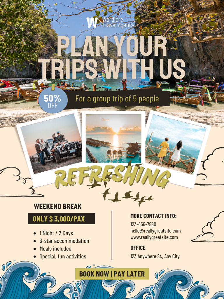 Brown Blue Illustration Travel Agency Flyer PDF | PDF