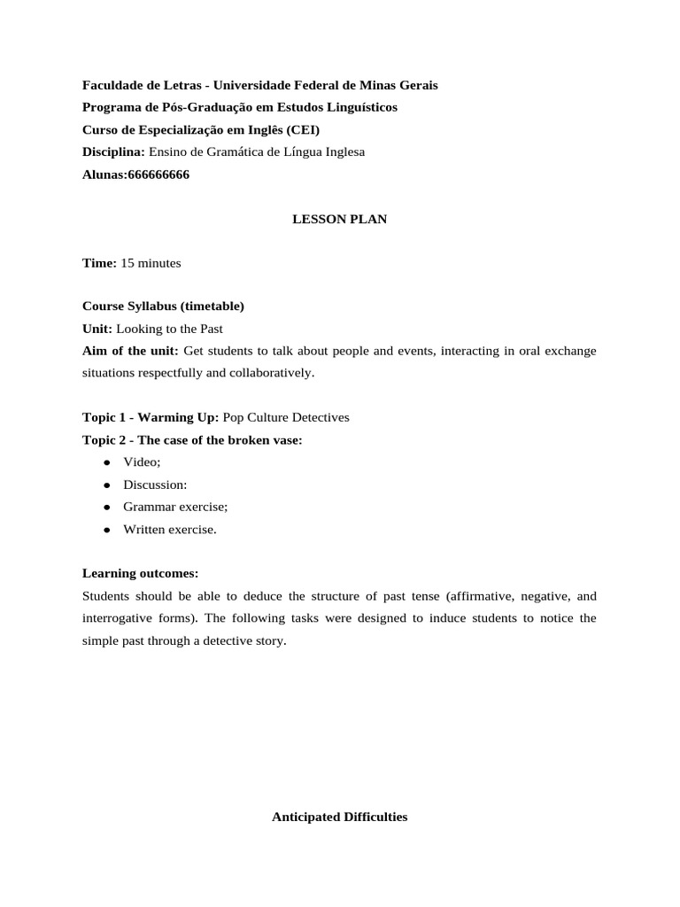 Teaching Simple Past through Video | PDF | Grammatical Tense | Verb