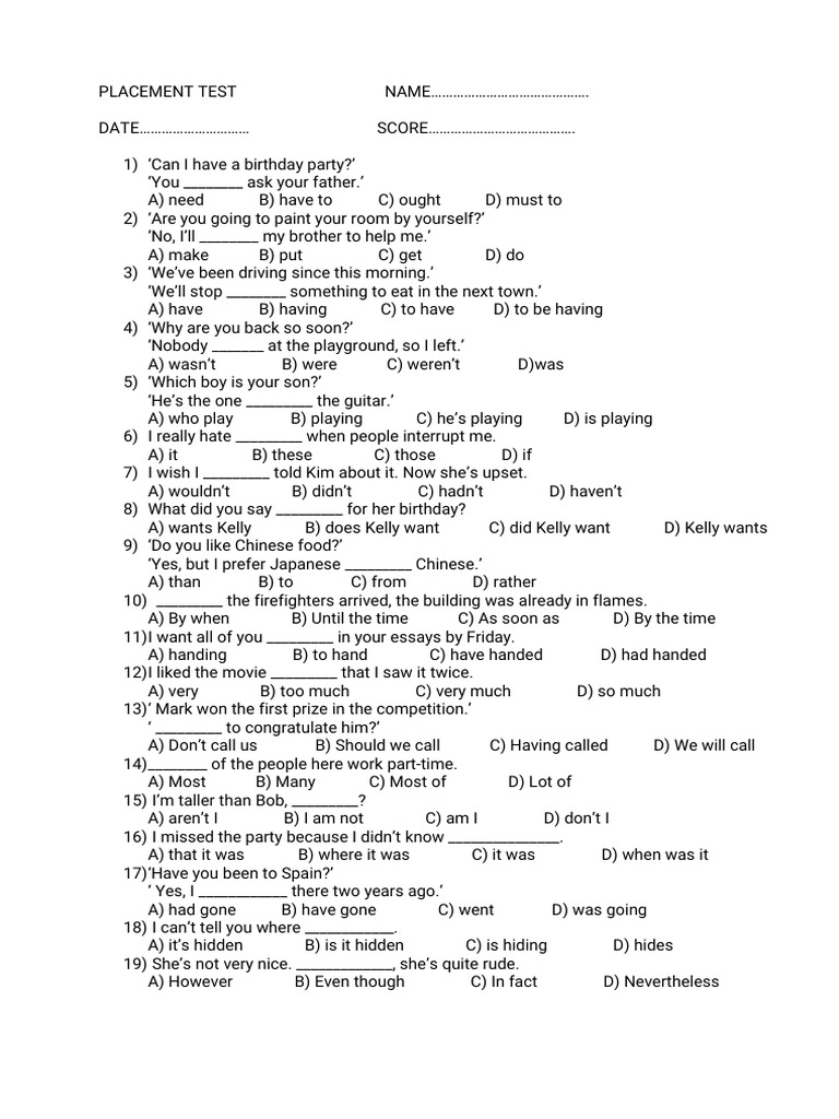 General English Placement Test | PDF