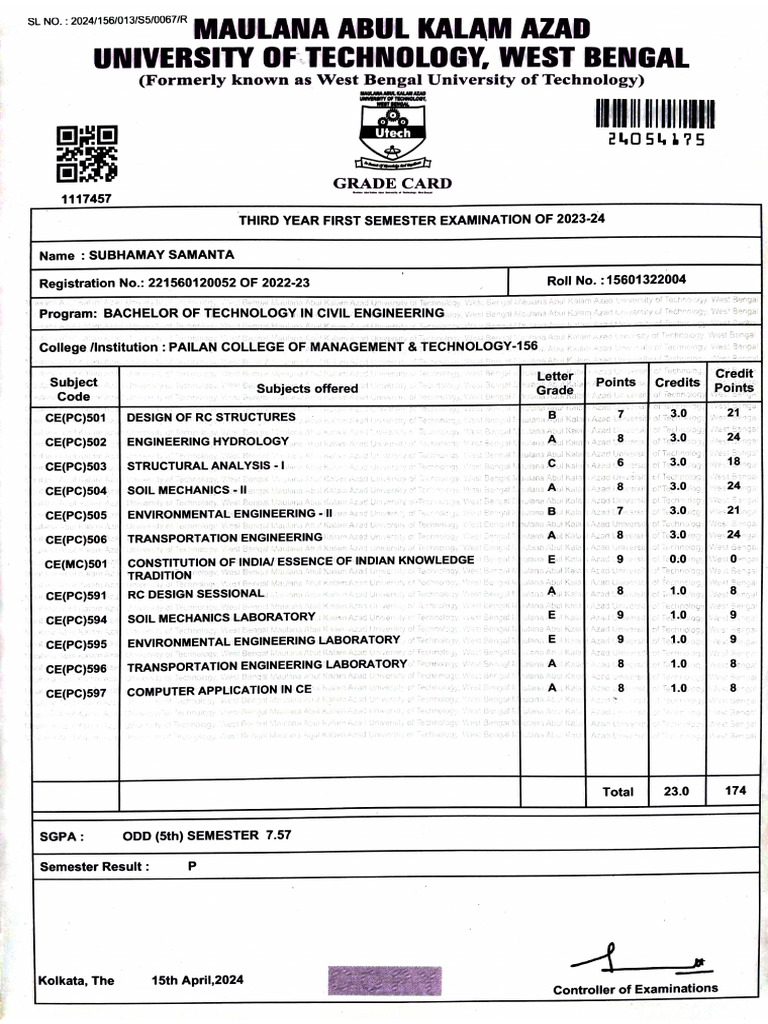 5th Semester Marksheet 1 | PDF