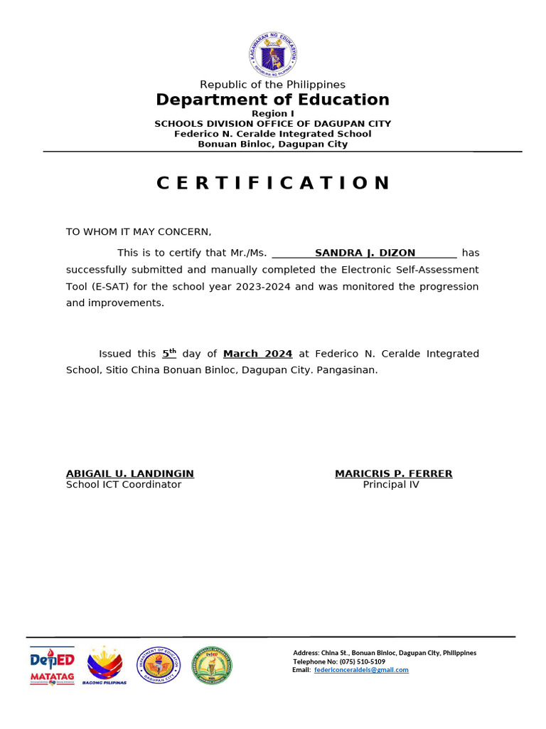 Ict E-Sat Certification | PDF