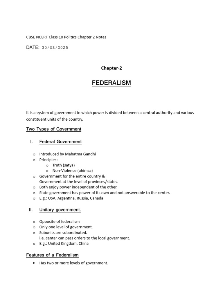 Federalism in India: Key Features and Notes | PDF | Government | Governance