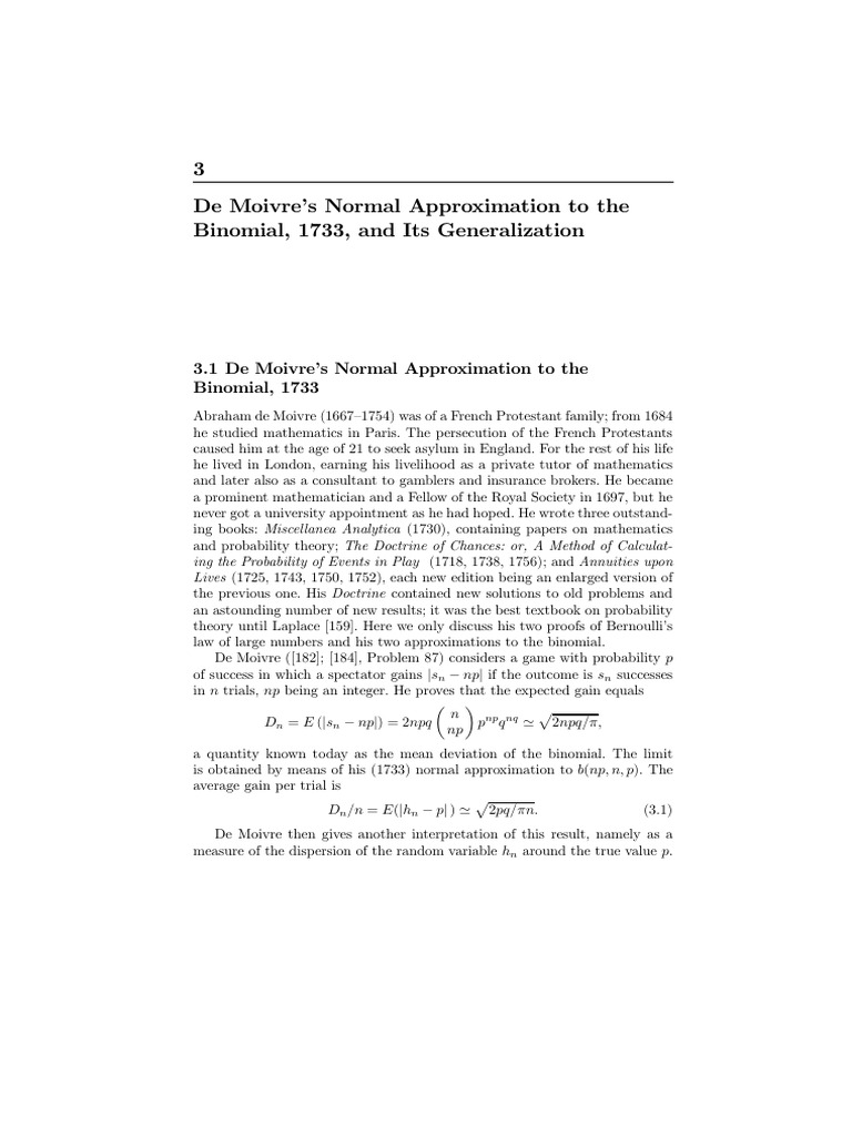 De Moivre's Normal Approximation Insights | PDF | Mathematics ...