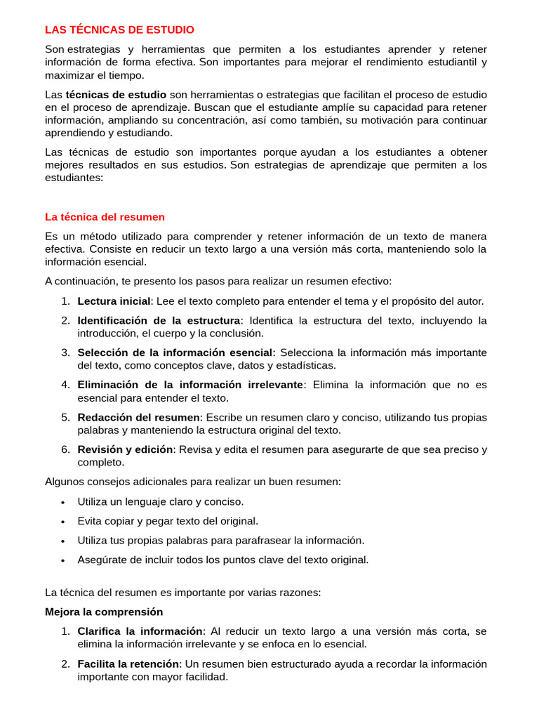 Técnicas de Estudio Efectivas | PDF | Habilidades de estudio | Información