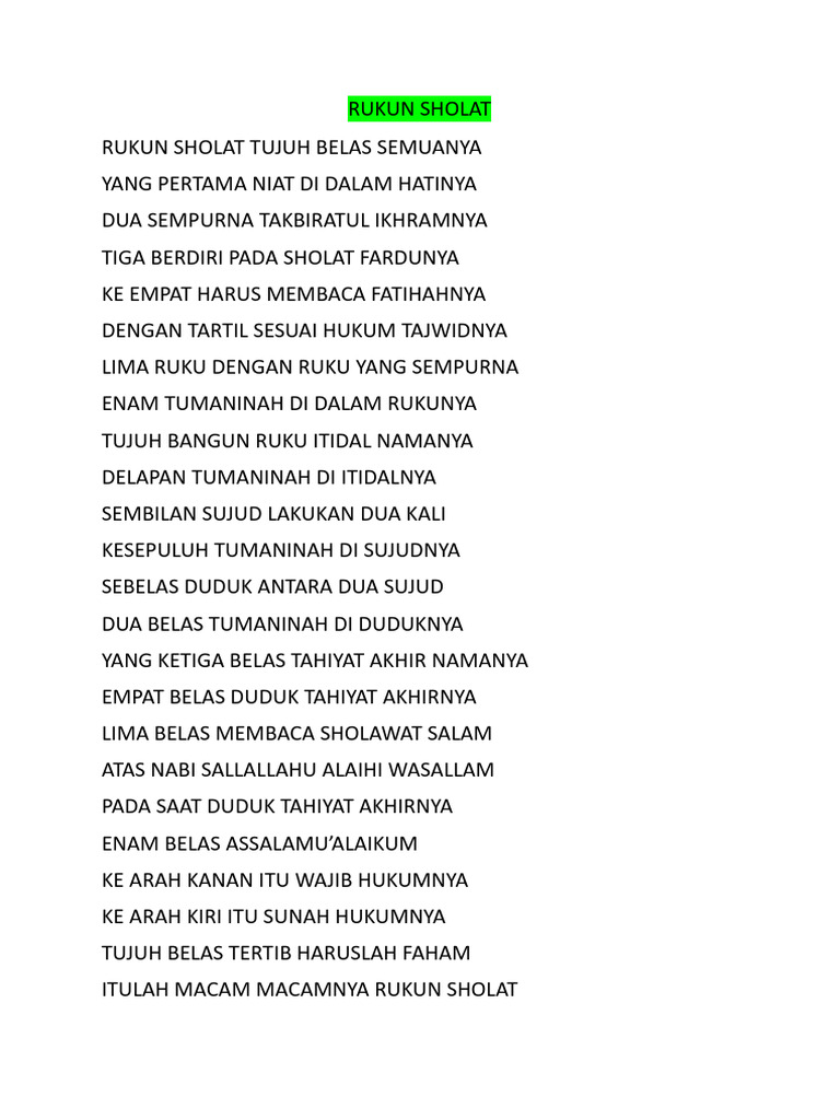Rukun Sholat: 17 Poin Penting | PDF